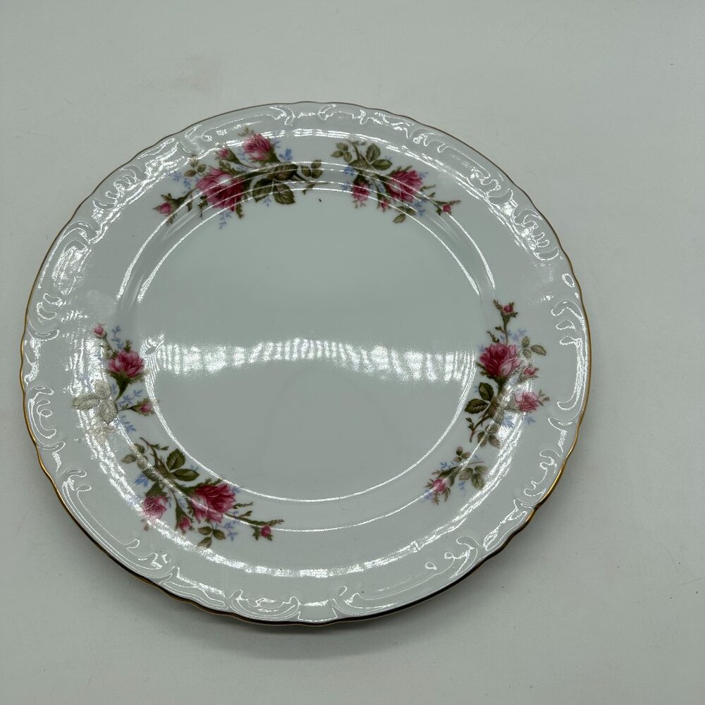 Vintage Grant crest Royal Rose Round Platter Chop Plate Pink Gold Trim